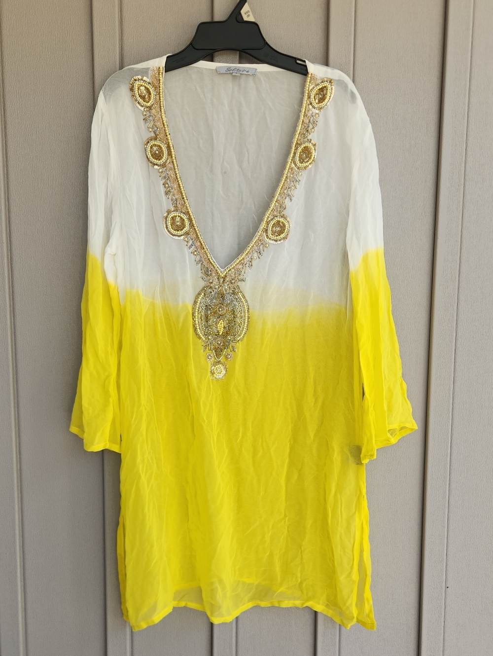 Solitaire Swimwear Cover Up  3/4 Sleeve Yellow Size S